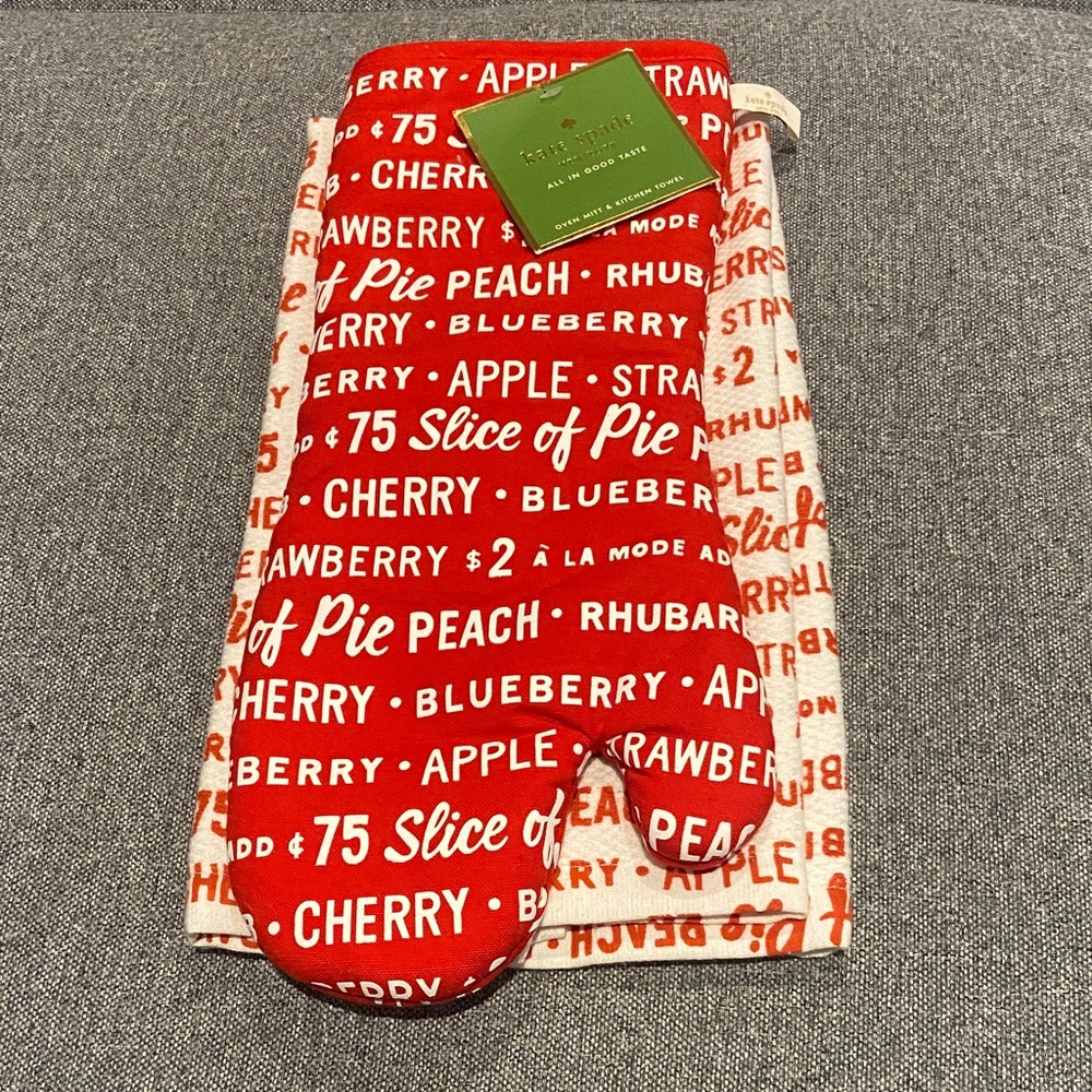 Kate Spade Red and White Oven Mitt and Towel Set